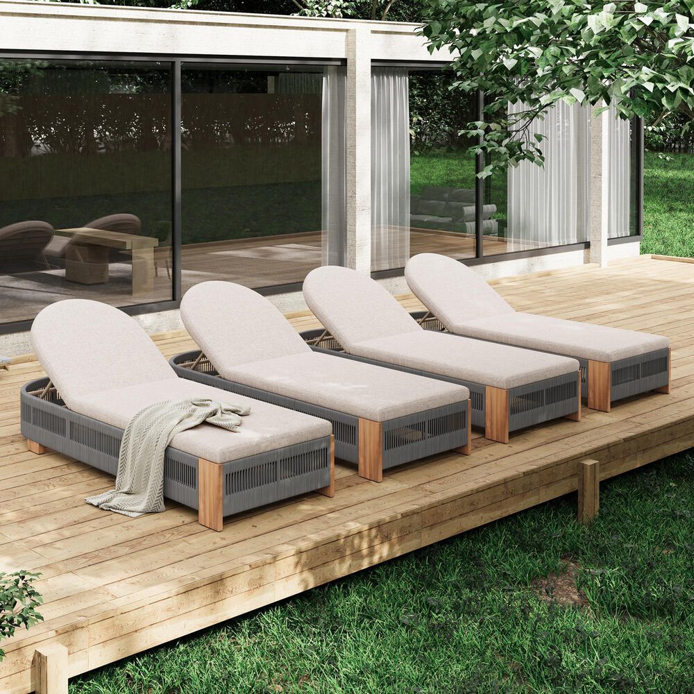 Hearth and Haven Outdoor Chaise Lounge Chair in Beige, , large