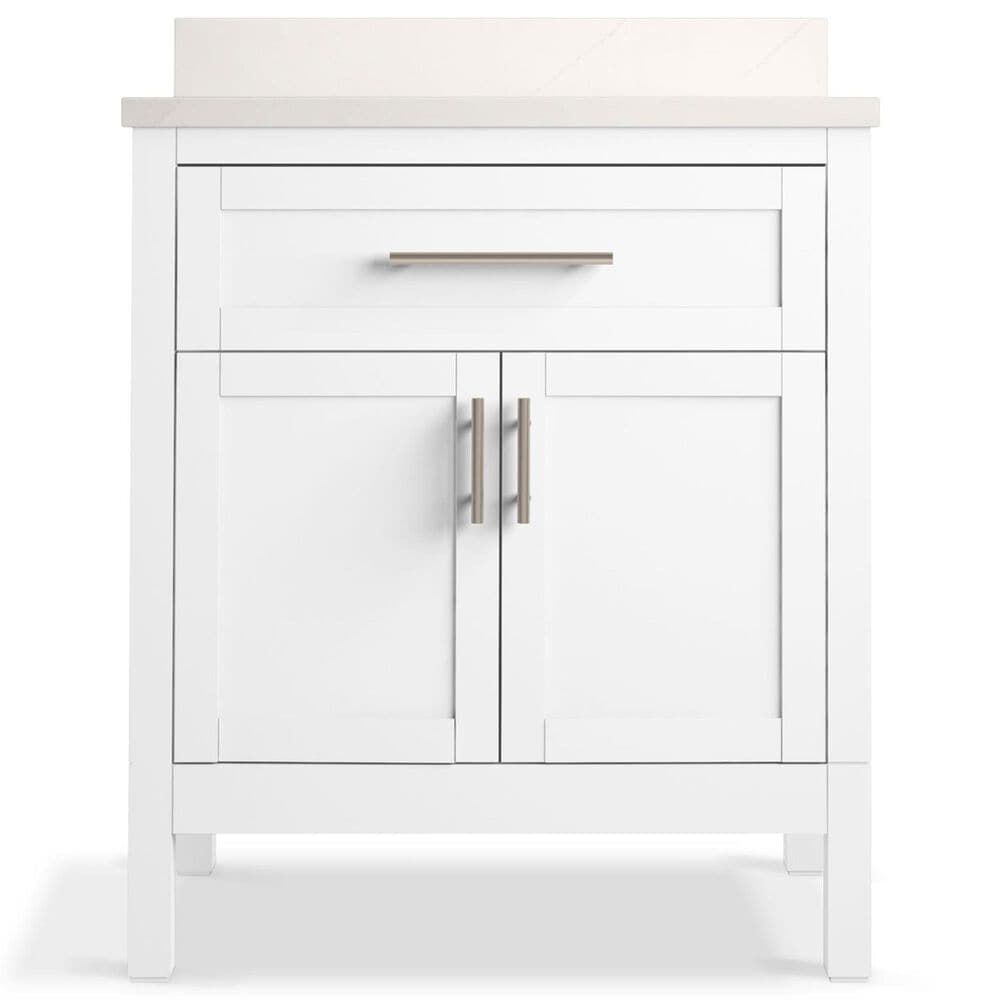 Kohler Hadron 30" Single Bathroom Vanity in White with 3 cm Bianco Bella Quartz Top and Oval Sink, , large
