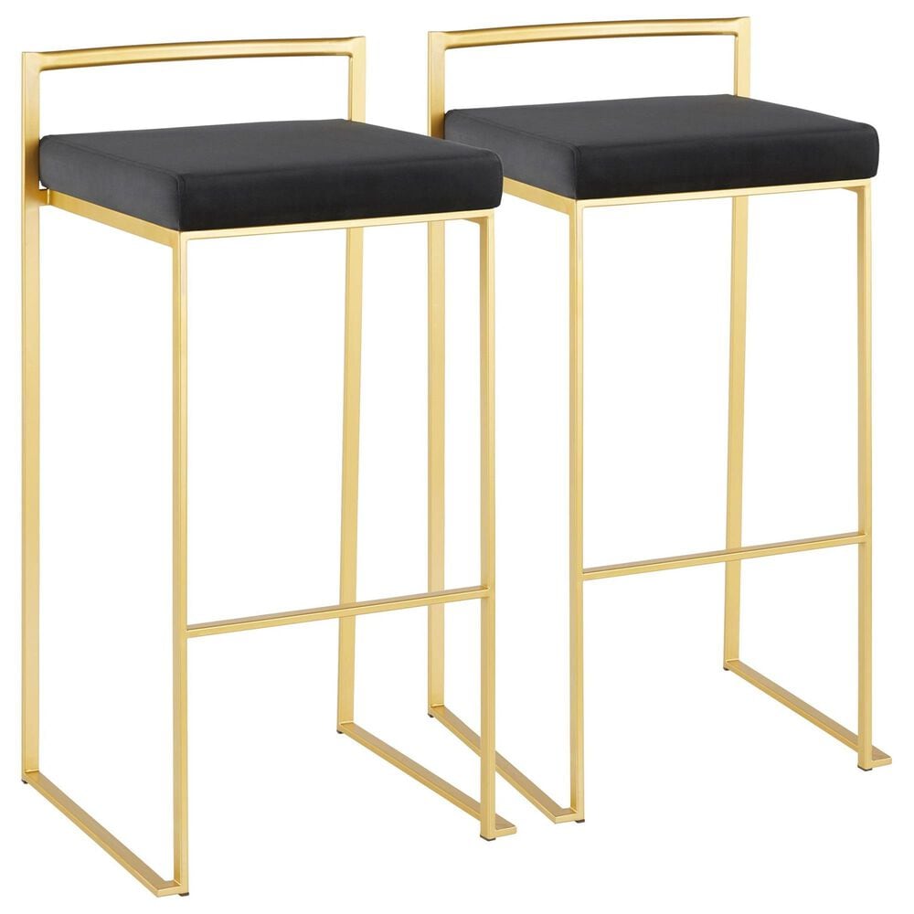 Lumisource Fuji Stackable Barstool with Black Velvet Cushion in Gold (Set of 2), , large