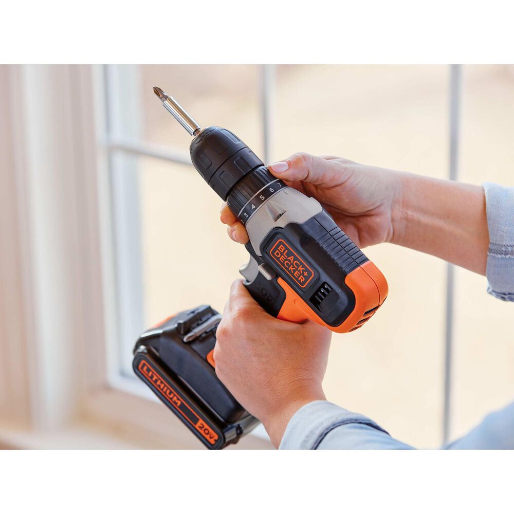 Black &amp; Decker 20V Max Cordless Drill and Driver in Black and Orange, , large