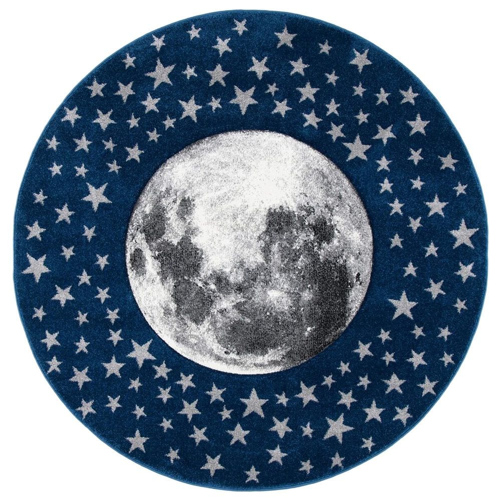 Safavieh Carousel Outer Space 3" Round Navy and Grey Kids Area Rug, , large