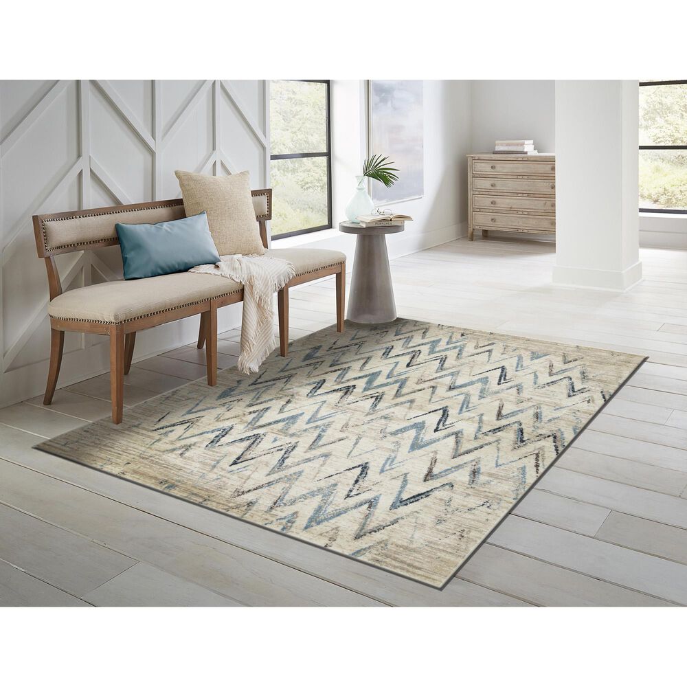 Kas Oriental Rugs Heritage Chevron 5'3" x 7'8" Ivory and Blue Area Rug