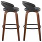LumiSource Grotto Swivel Bar Stool with Black Faux Leather Upholstery in Walnut Wood and Black (Set of 2), , large
