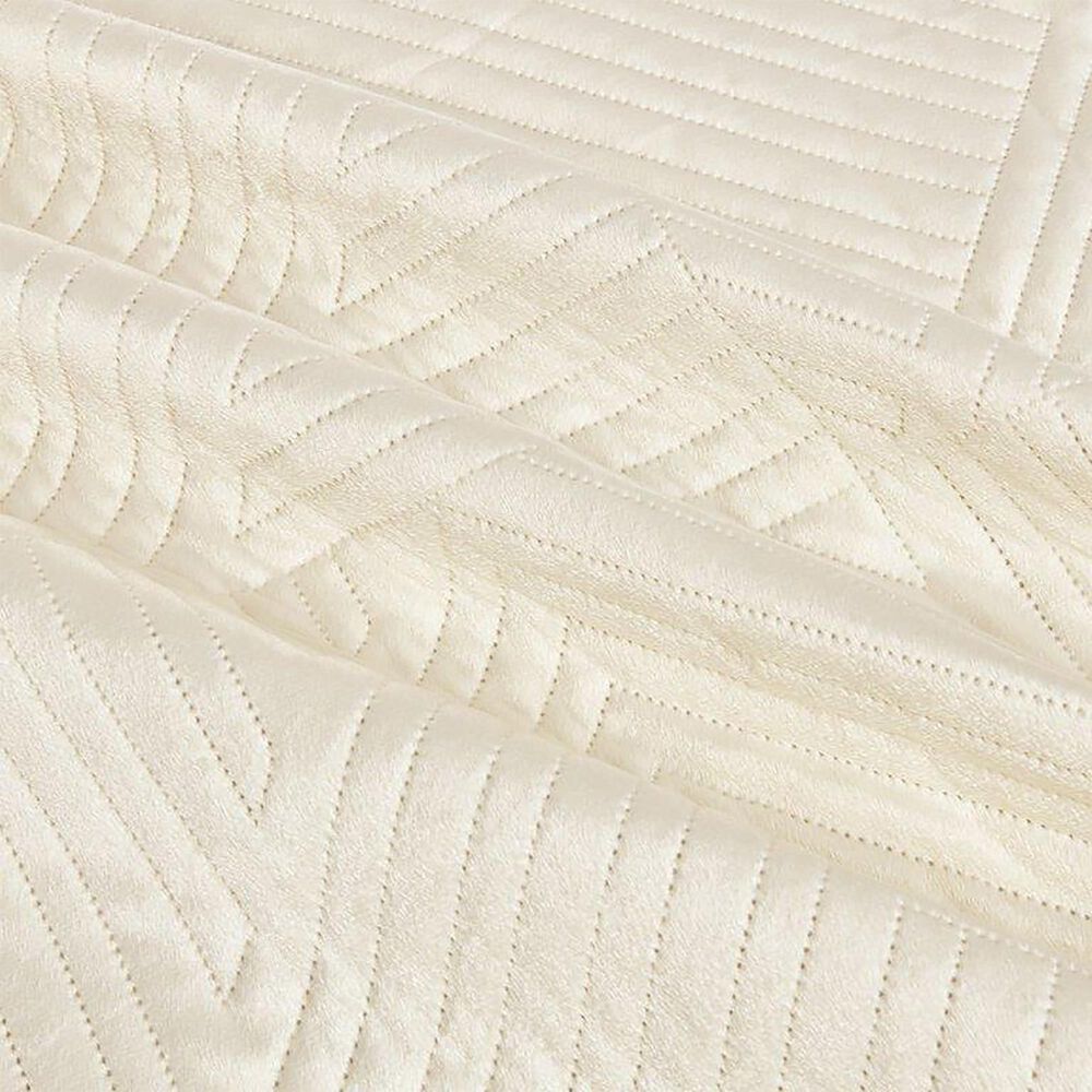 Duke Imports Virah Bella Micromink 3-Piece Full/Queen Quilt Set in Striped Ivory Weave, , large