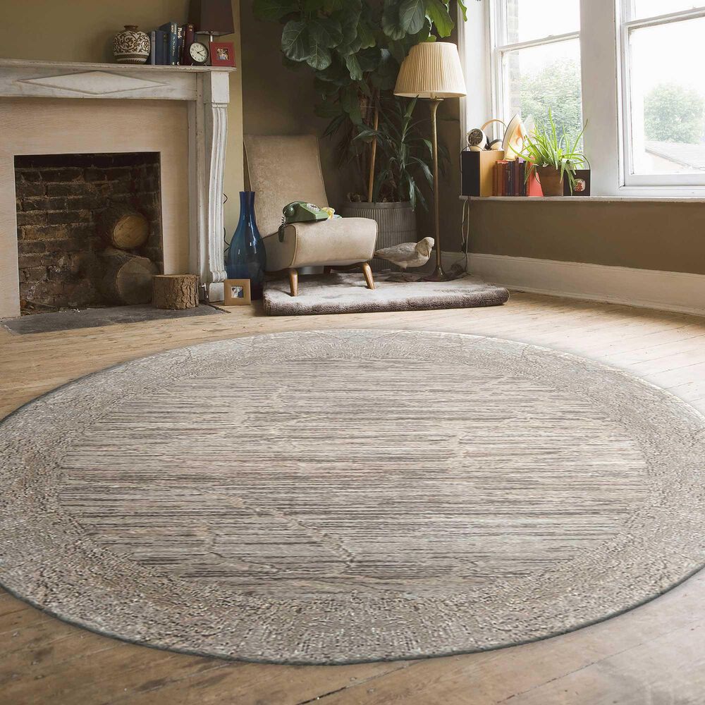 Radici USA Davide Abstract 5&#39;3&quot; Round Beige Area Rug, , large