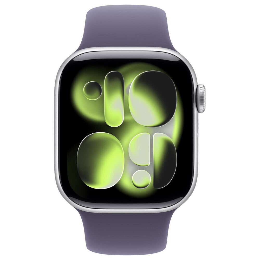 Apple Watch Series 11 (GPS+Cellular) 42mm Aluminum Case with Purple Fog - M/L Sport Band in Silver and 2-Year AppleCare+, , large