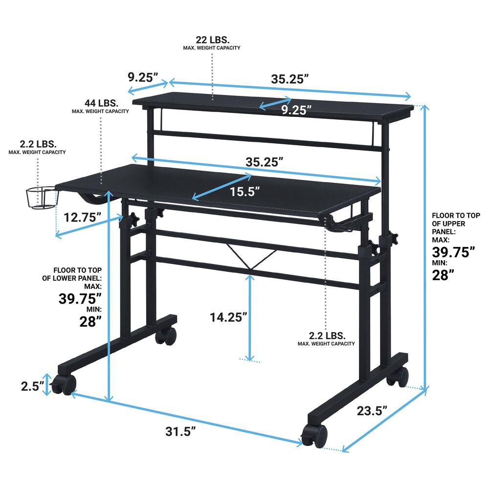 Rta Products Llc Galaxy Rolling Writing Desk in Black, , large