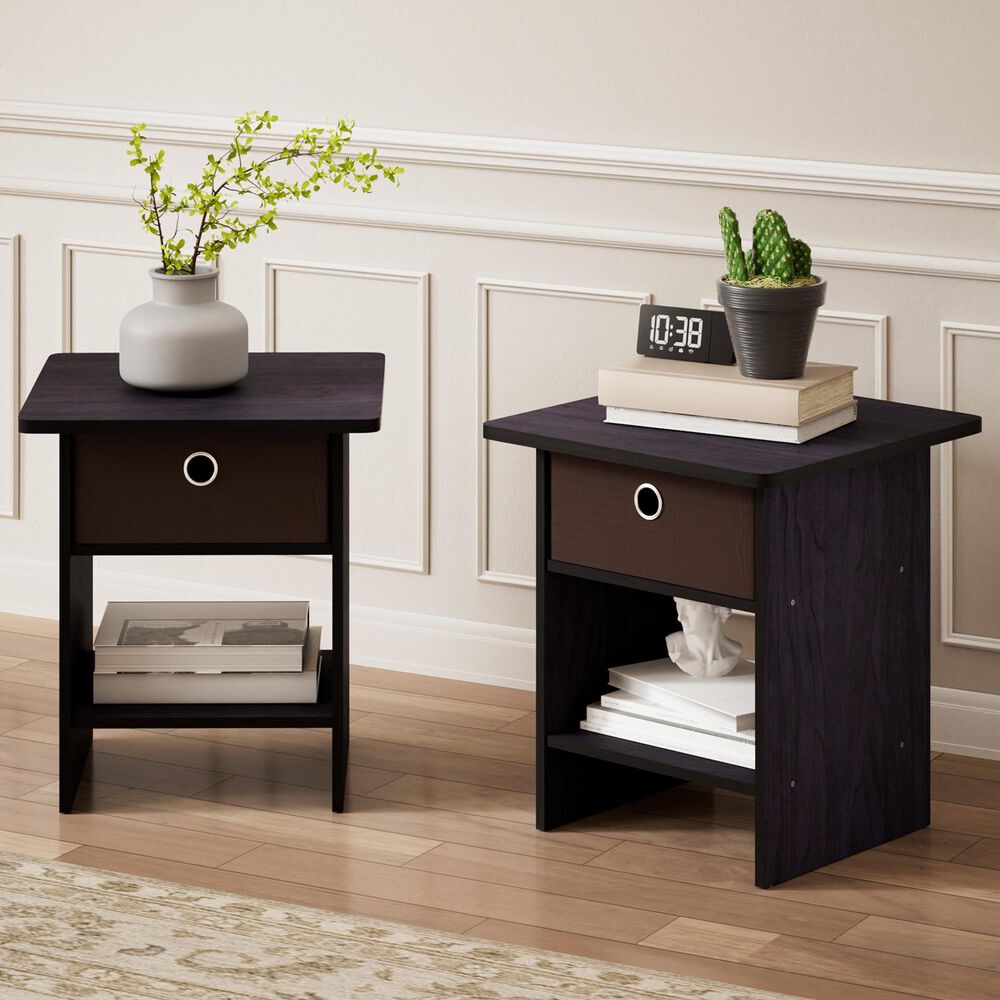 HOMLUX 1-Drawer Modern Nightstand with Open Shelf in Dark Walnut (Set of 2), , large