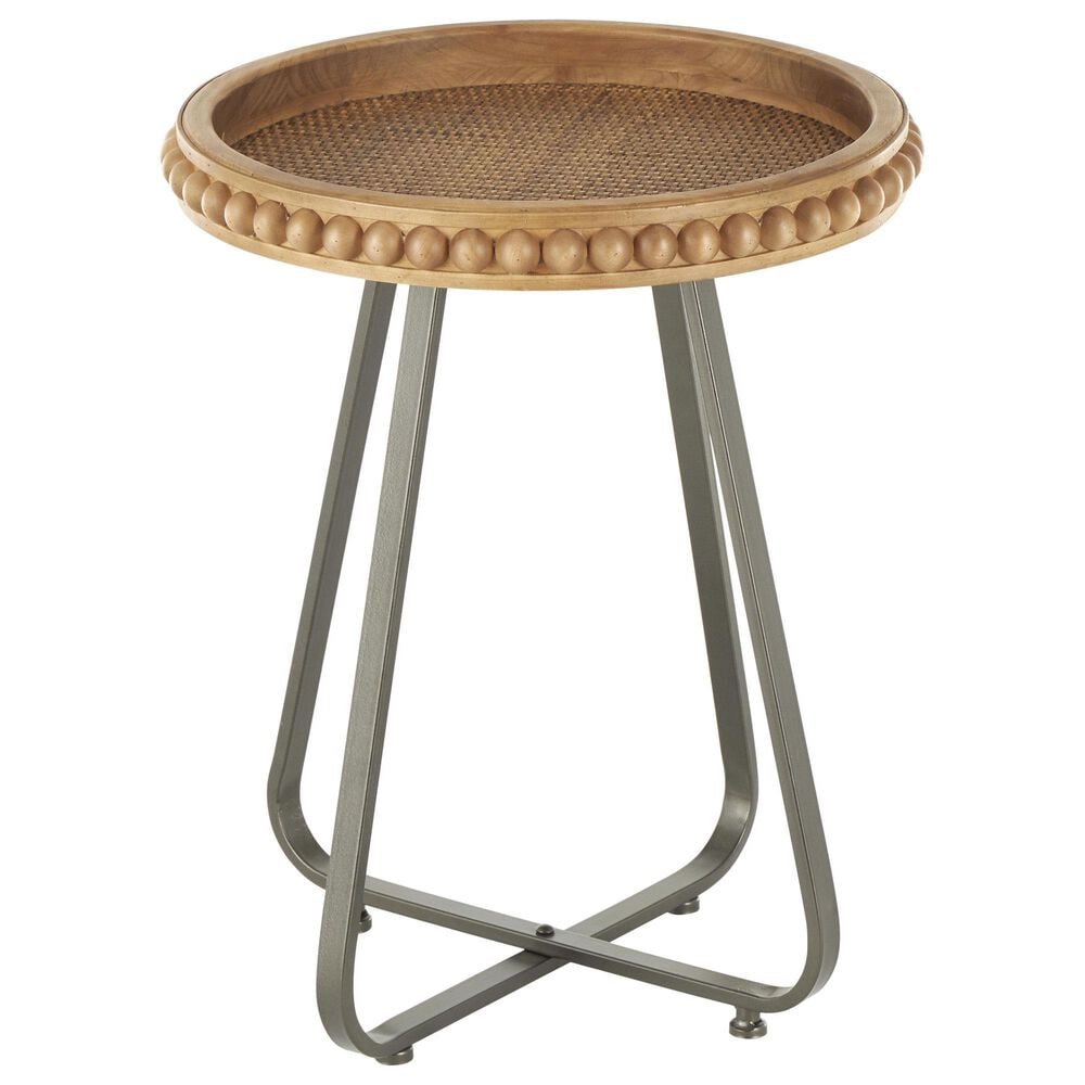 Maple and Jade Beaded End Table with Rattan Accent in Brown and Gray, , large