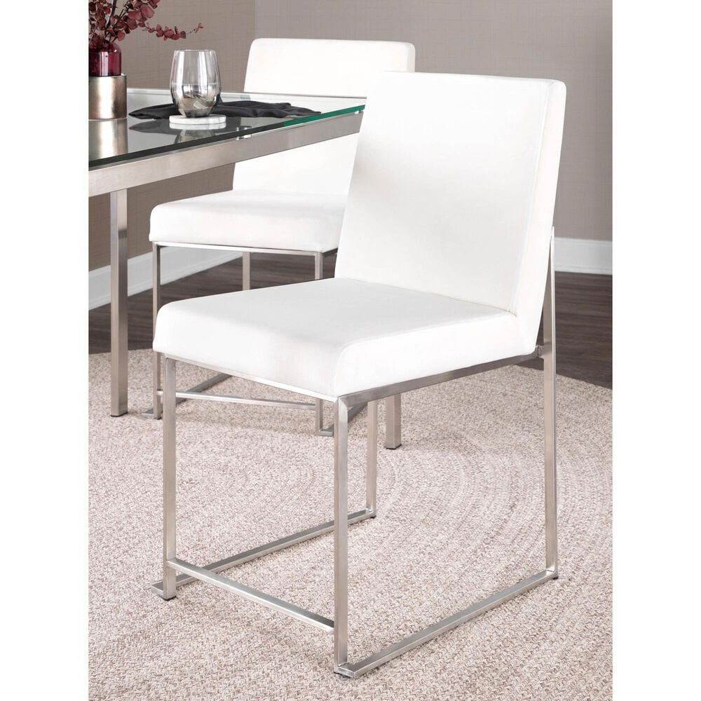 Lumisource Fuji Side Chair with White Velvet Cushion in Brushed Stainless Steel &#40;Set of 2&#41;, , large