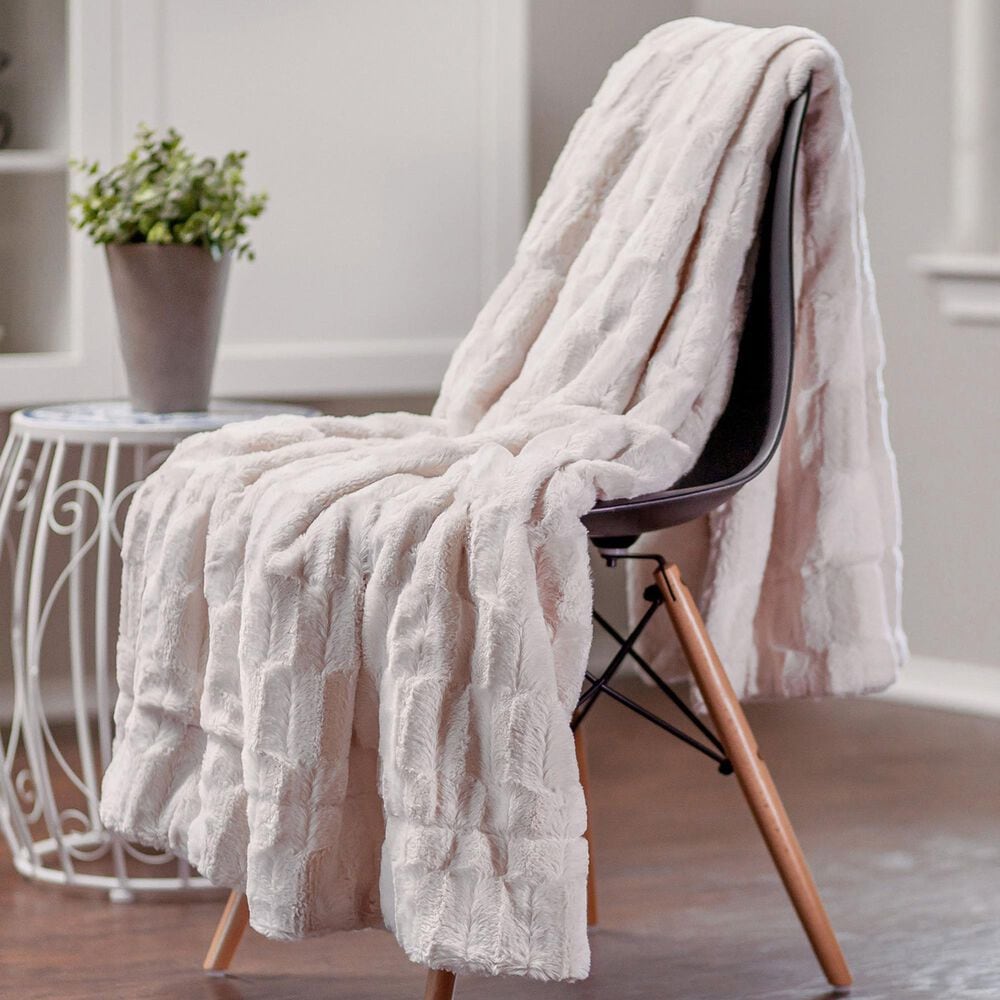 Chanasaya Home 50&quot; x 65&quot; Deco Faux Fur Throw Blanket in Creme, , large