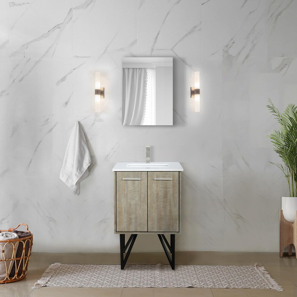 Lexora Home Lancy 24&quot; Single Bathroom Vanity in Rustic Acacia with 2 cm White Quartz Top and Rectangular Sink, , large