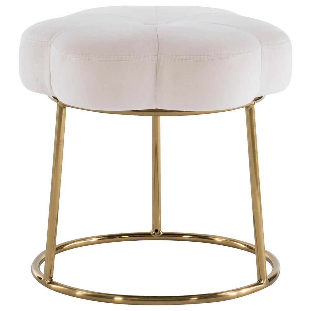 Linon Home Decor Seraphina Vanity Stool with White Cushion in Gold, , large