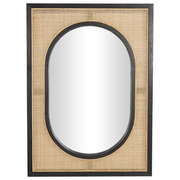 Maple and Jade 42" x 30" Rectangular Rattan Wall Mirror in Brown and Black, , large