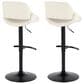 LumiSource Fabrico Swivel Adjustable Bar Stool with Cream Noise Fabric Upholstery and Rounded T Footrest in Black (Set of 2), , large