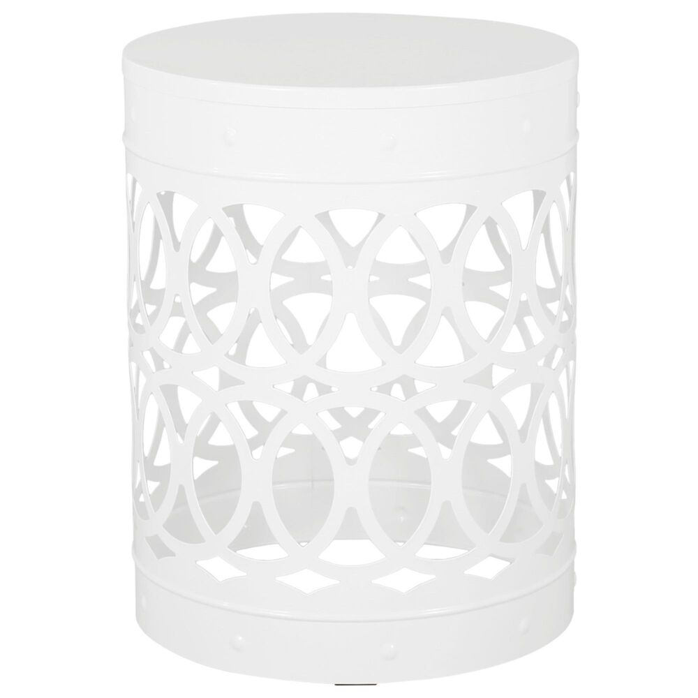 Hearth and Haven Cylindrical-Shaped Iron Patio End Table in White &#40;Set of 2&#41;, , large
