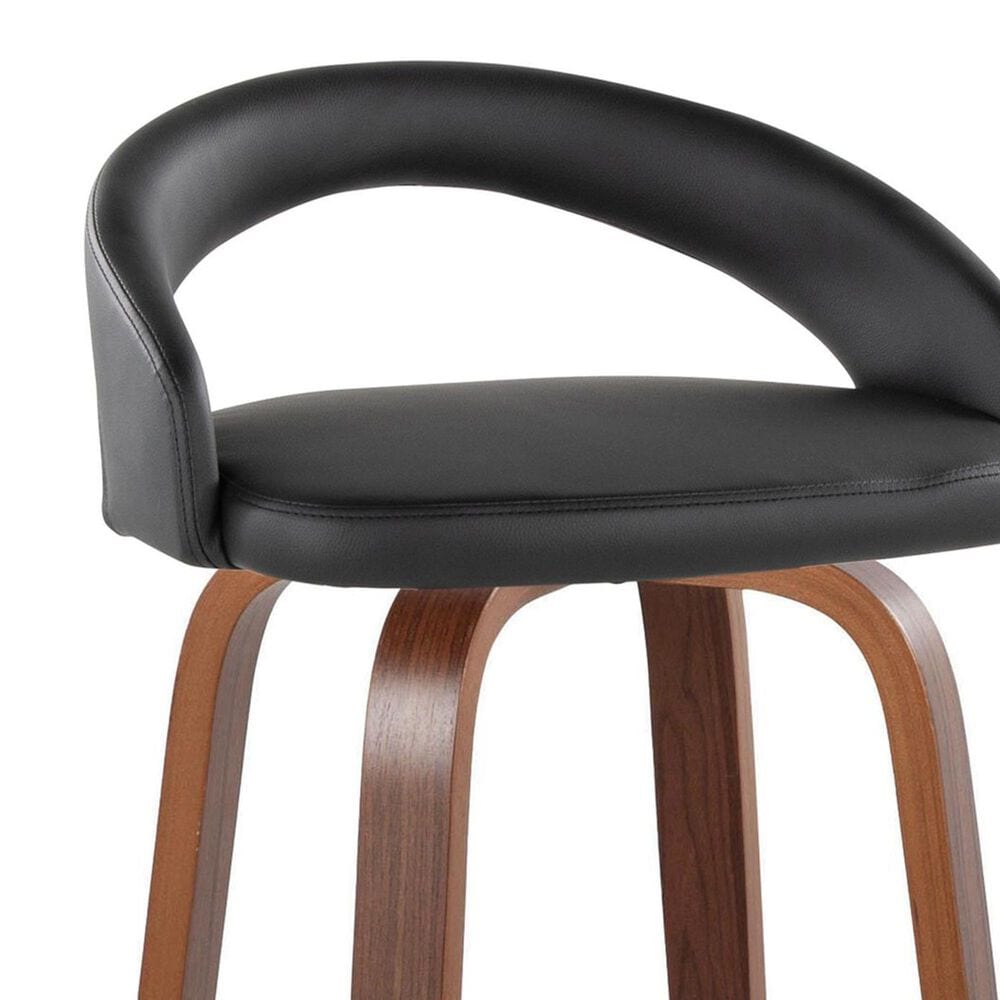LumiSource Grotto Swivel Bar Stool with Black Faux Leather Upholstery in Walnut Wood and Black (Set of 2), , large
