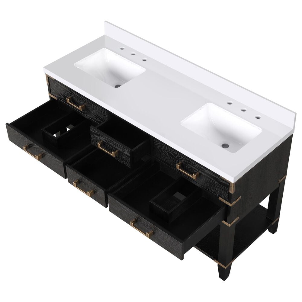 Lexora Home Norwalk 60&quot; Double Bathroom Vanity in Black Oak with White Cultured Marble Top  and Rectangle Sink, , large