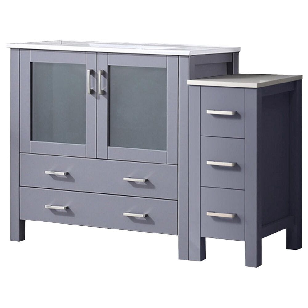 Lexora Home Volez 48" Single Bathroom Vanity in Dark Grey with 2 cm White Ceramic Top, Rectangular Sink and Side Cabinet, , large