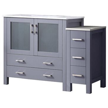 Lexora Home Volez 48" Single Bathroom Vanity in Dark Grey with 2 cm White Ceramic Top, Rectangular Sink and Side Cabinet, , large
