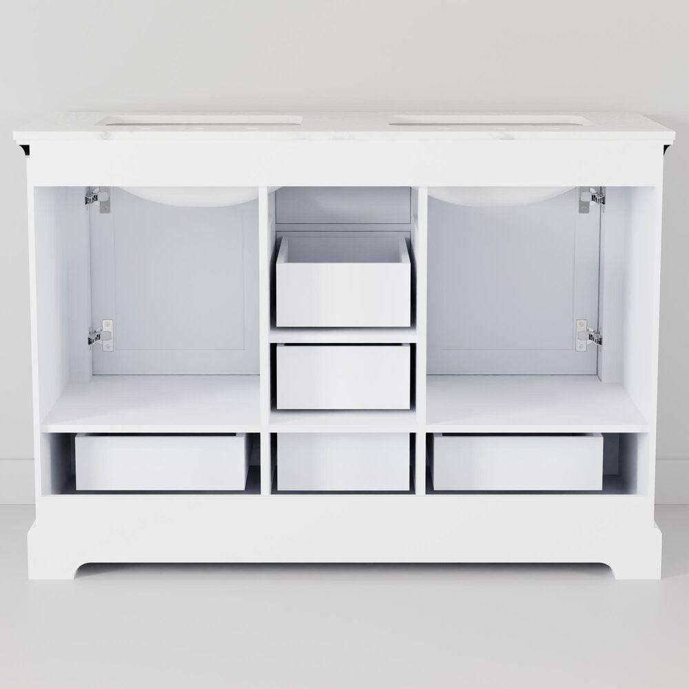 Lexora Home Dukes 48" Double Bathroom Vanity in White with 2 cm White Quartz Top and Rectangular Sinks, , large