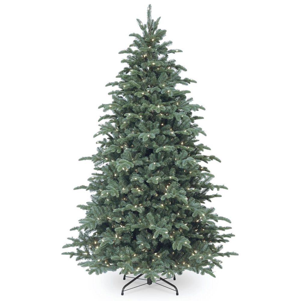 National Tree 7.5" Feel Real Mountain Noble Blue Spruce Hinged Tree with 750 White Lights, , large