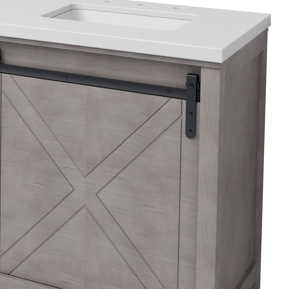 Lexora Home Marsyas 84" Double Bathroom Vanity in Ash Grey with 2 cm White Cultured Marble Top and Rectangular Sinks, , large