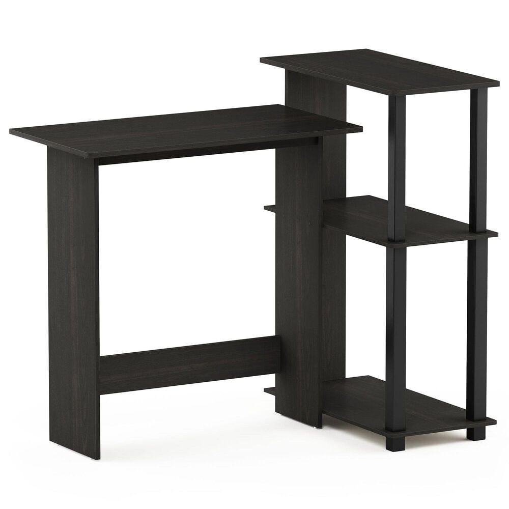 HOMLUX L-Shaped Computer Desk with Open Display Shelves in Espresso and Black, , large