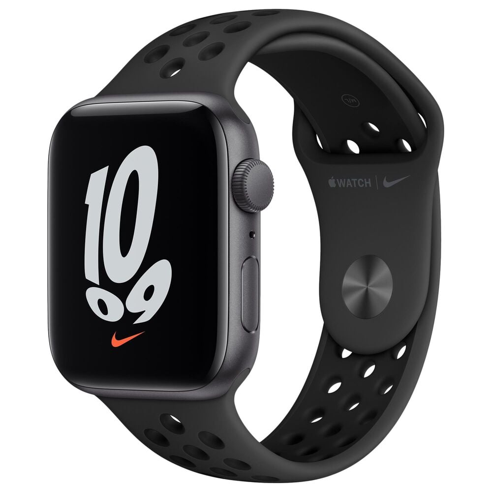 Apple Watch Nike SE GPS 44mm Space Gray Aluminum Case with Anthracite, Black Nike Sport Band with 2-Year AppleCare+, , large