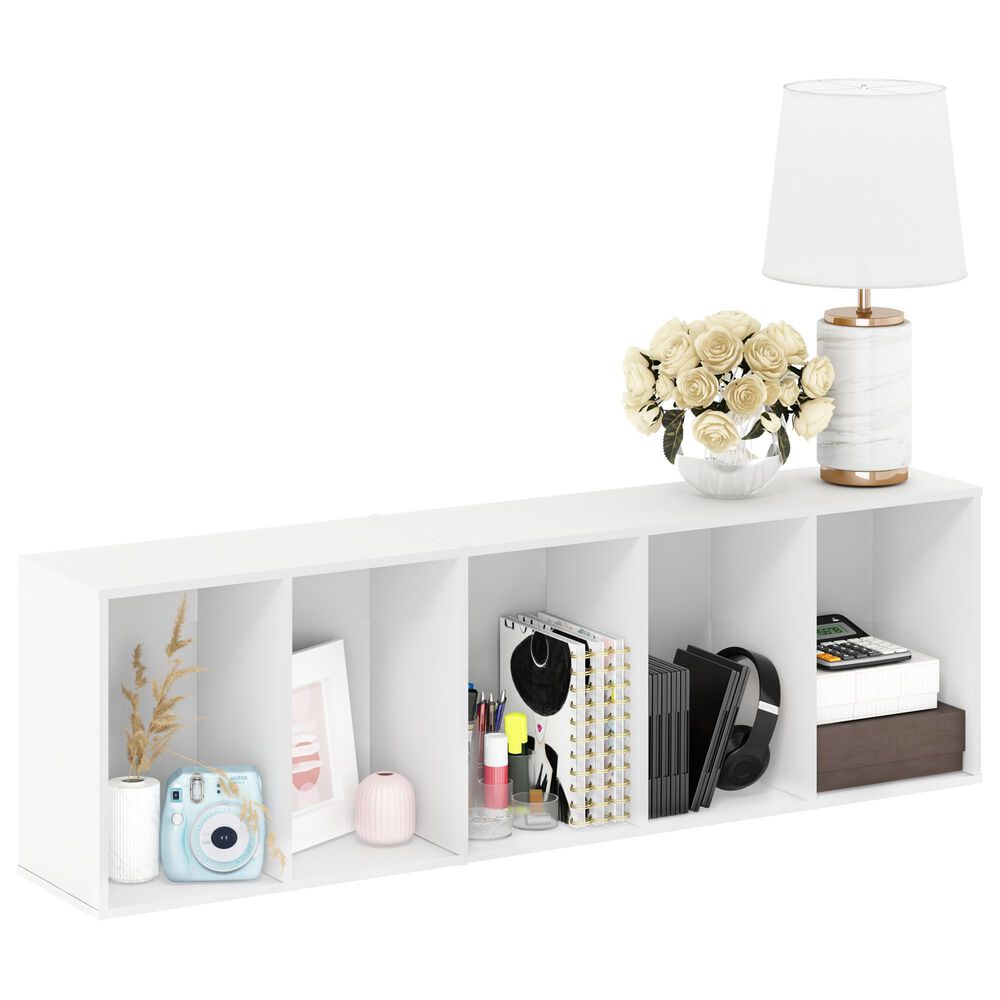 HOMLUX 5-Tier Reversible Bookshelf with Decorative Open Shelves in White, , large
