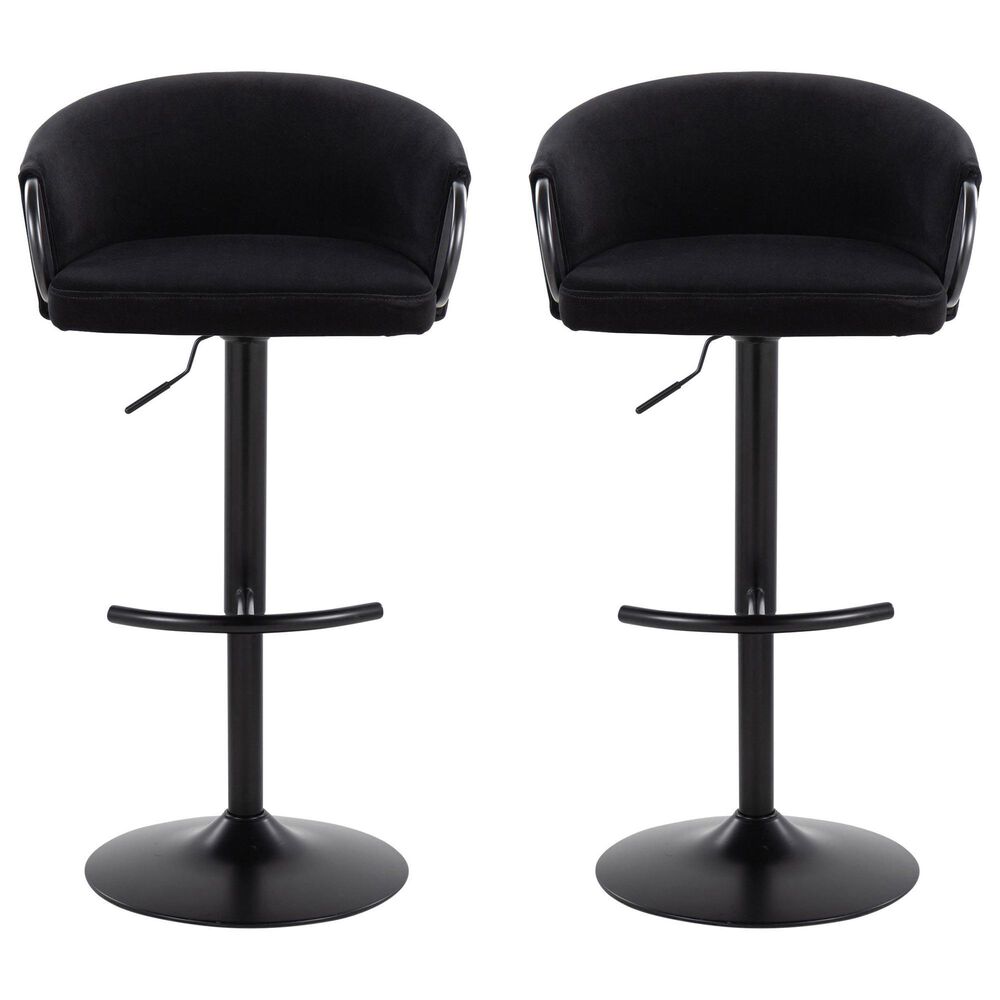 LumiSource Claire Swivel Adjustable Barstool with Black Velvet Upholstery in Black (Set of 2), , large