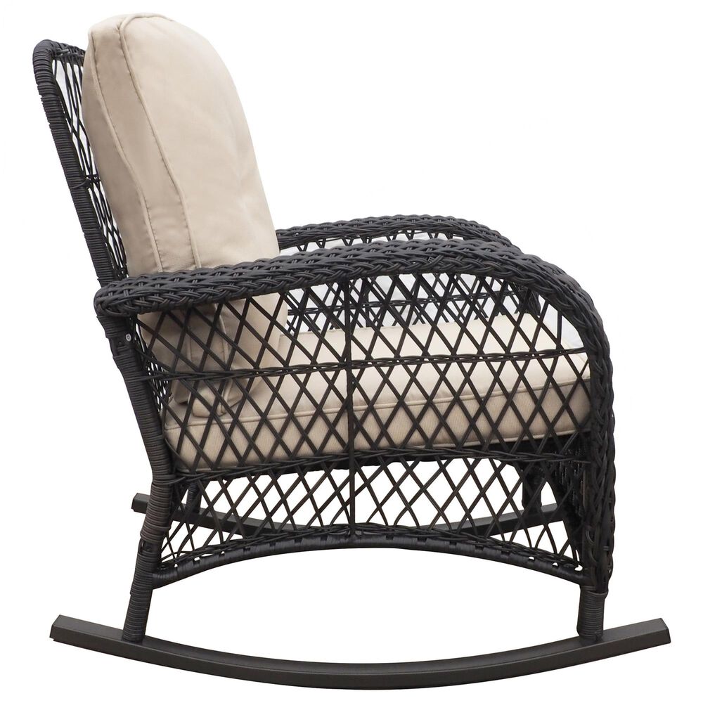 Hearth and Haven Outdoor Rocking Chair with Dark Brown Wicker in Beige, , large