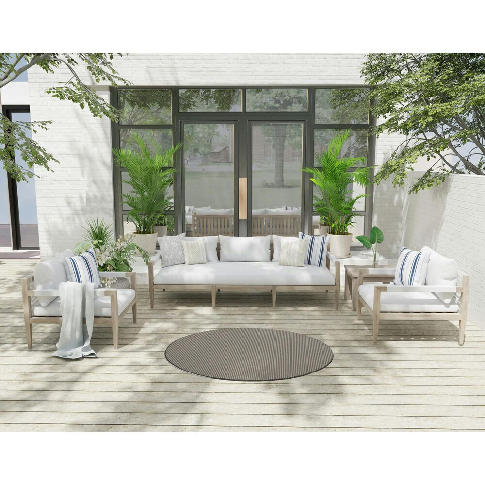 Nourison Courtyard Ivory and Charcoal 4&#39; Round Indoor/Outdoor Area Rug, , large