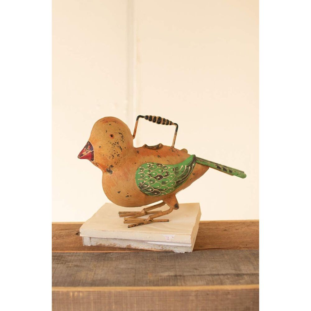 Kalalou Painted Iron Yellow Bird Watering Can, , large