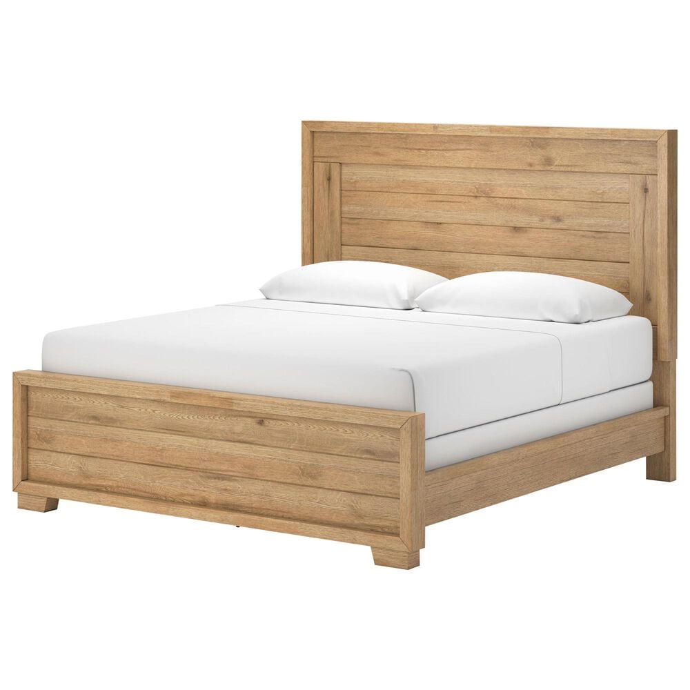 Ashley Galliden King Panel Bed in Light Brown, , large