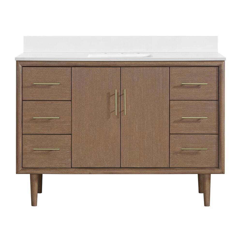 37B Mertola 48" Single Bathroom Vanity Cabinet in Walnut Drift with White Composite Stone Top and Backsplash, , large