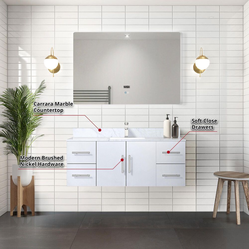 Lexora Home Geneva 48&quot; Single Bathroom Vanity Cabinet Only in Glossy White and 48&quot; LED Mirror, , large