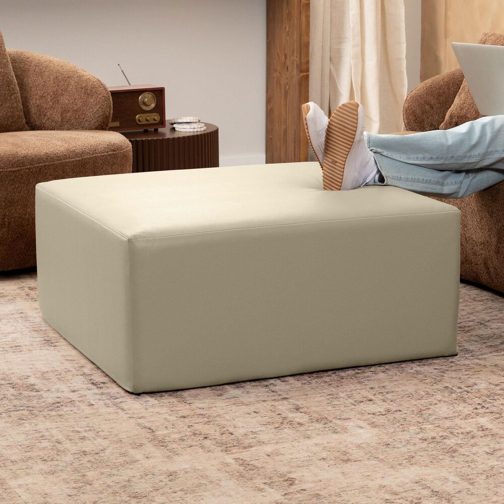 Jaxx Fairlie Faux Leather Ottoman in Natural Beige, , large