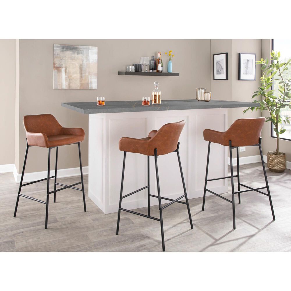 LumiSource Daniella Bar Stool with Camel Upholstery in Black (Set of 2), , large