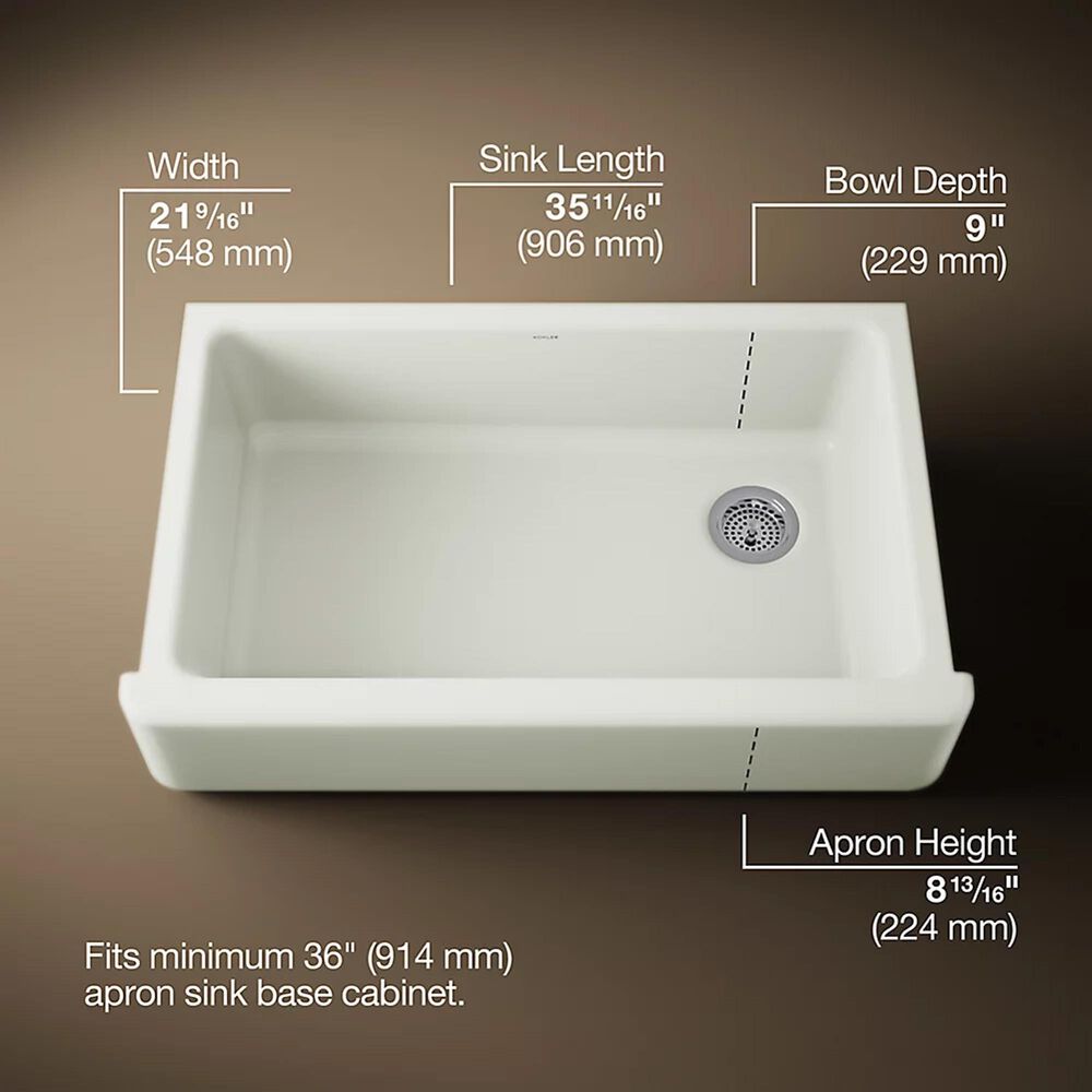 Kohler Whitehaven 35.75&quot; Single Bowl Farmhouse Kitchen Sink in Dune, , large
