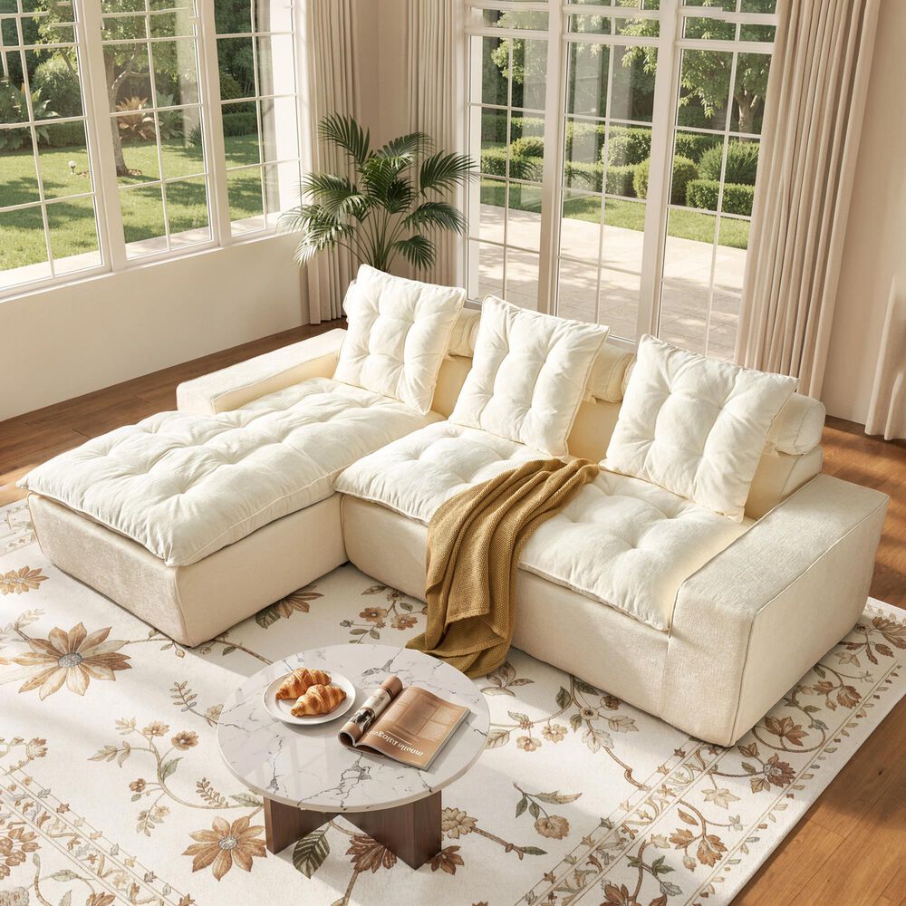 HOMLUX 2-Piece Left Facing Sectional with Chaise in Beige, , large