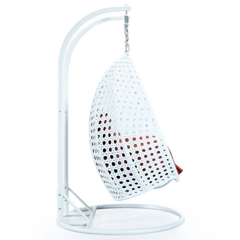 Leisuremod 2-Seat Hanging Egg Swing Chair with Dark Orange Cushion in White, , large