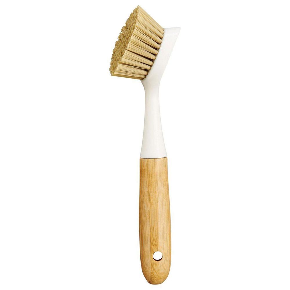 HIC Kitchen Handle Dish Scrubbing Brush in White and Brown, , large