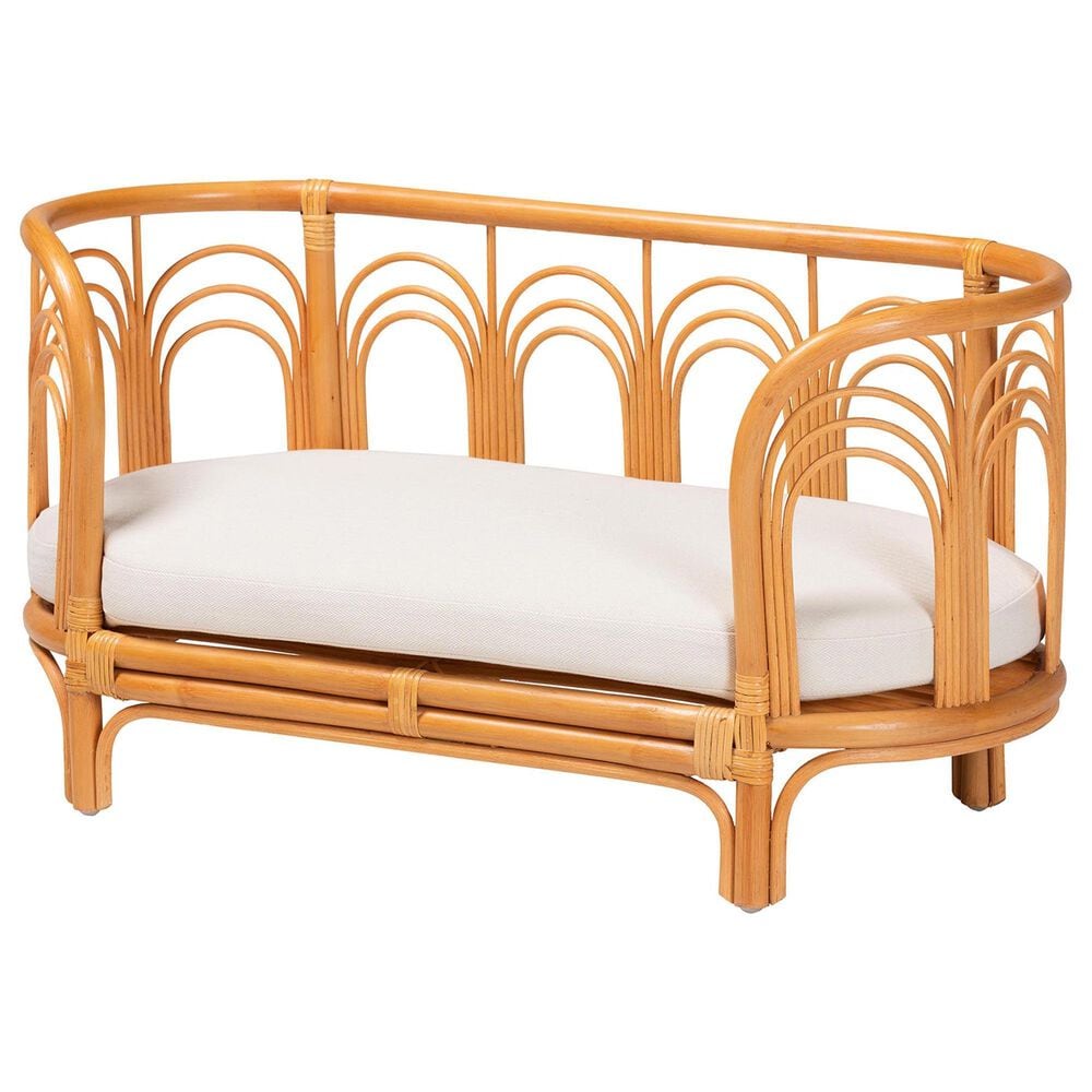 Baxton Studio Nariko Rattan Pet Bed with Removable Cushion in Light Honey, , large