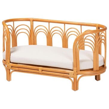 Baxton Studio Nariko Rattan Pet Bed with Removable Cushion in Light Honey, , large