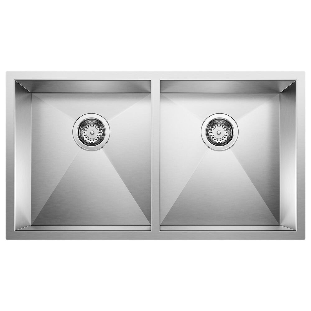 Blanco Quatrus 32" R0 Equal Double Bowl Kitchen Sink in Refined Brushed, , large