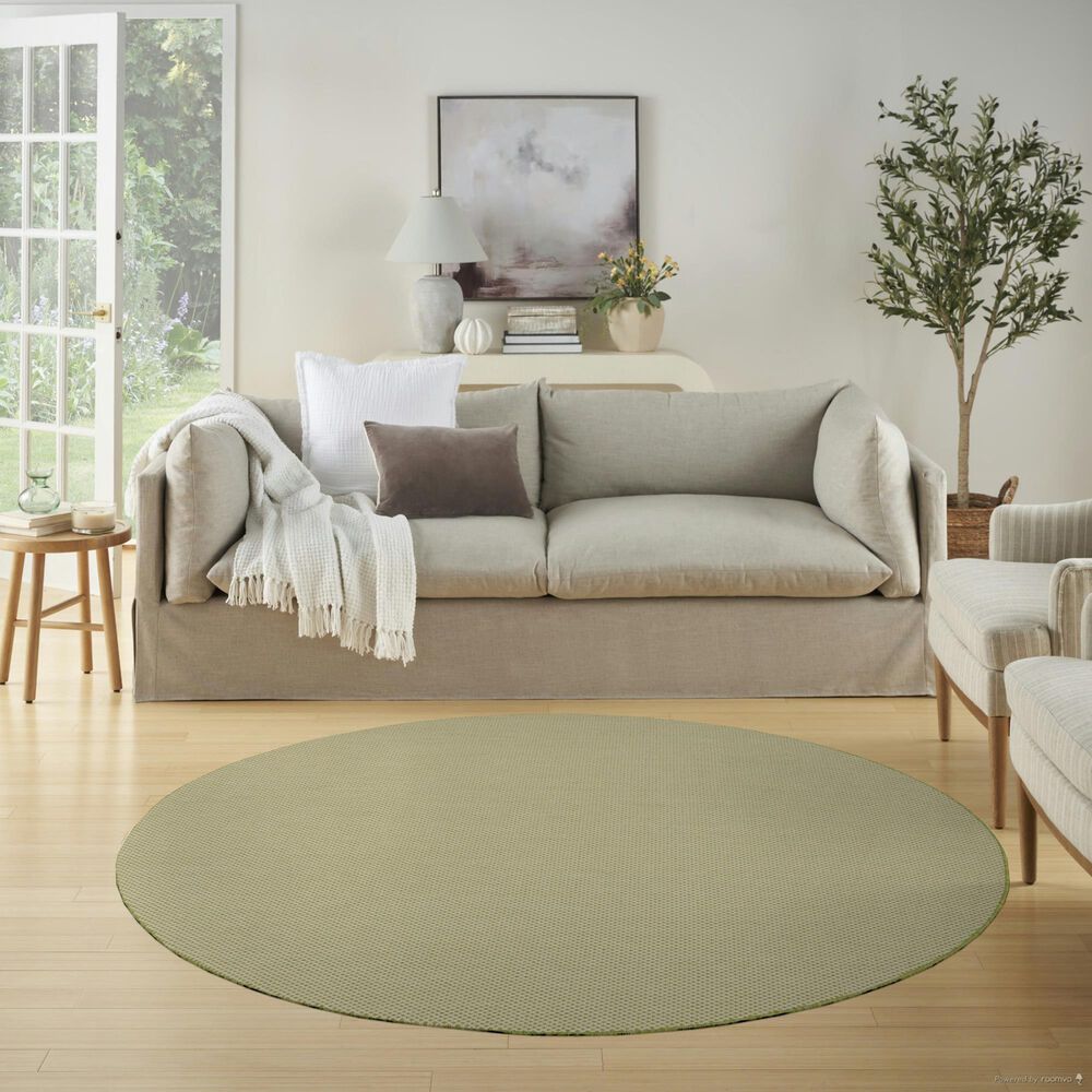 Nourison Courtyard Ivory and Green 6&#39; Round Indoor/Outdoor Area Rug, , large