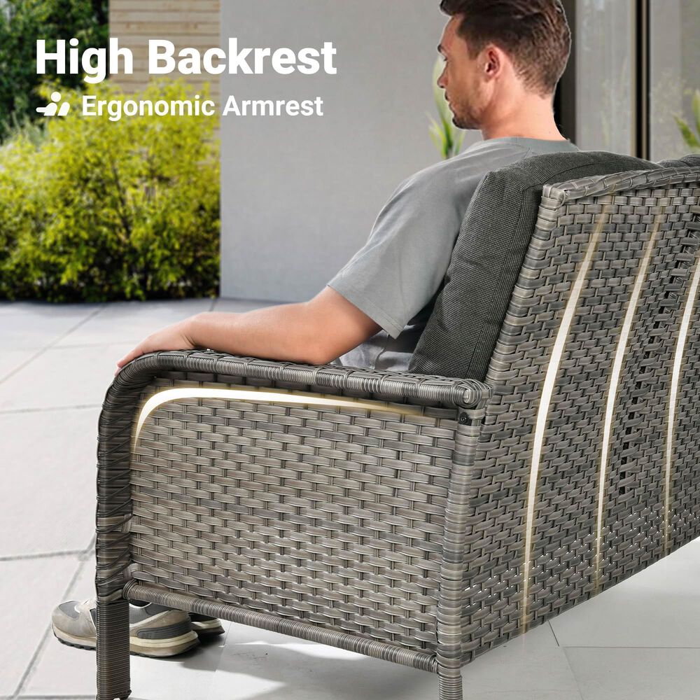 HOMLUX 4-Piece Patio Conversation Set with Grey Wicker in Black, , large