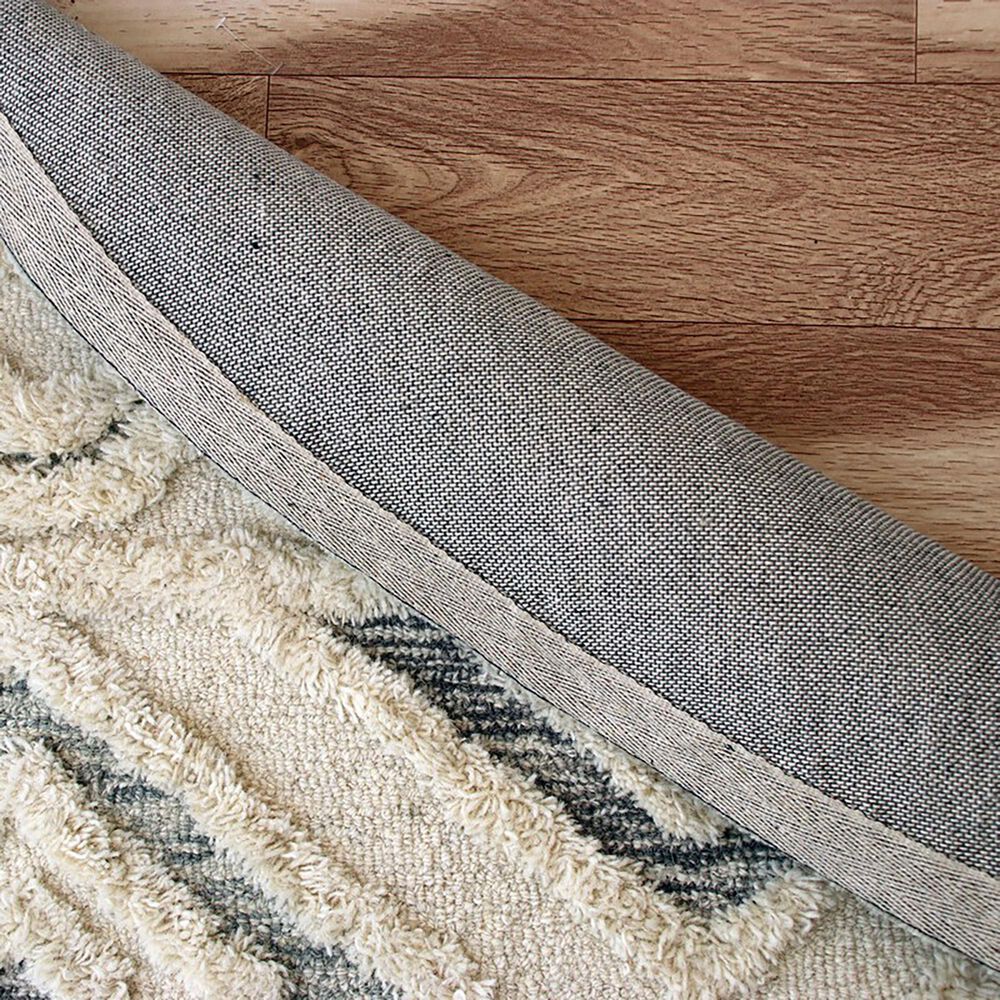 L&amp;R Resources Sinuous Geometric Motif 6&#39; Round Cream, Blue and Gray Area Rug, , large