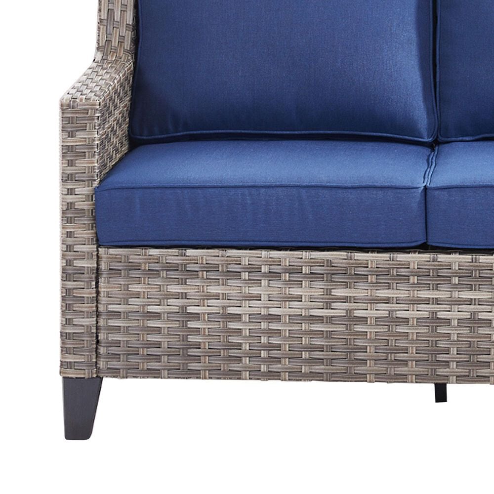 Hearth and Haven Outdoor Sofa with Cushions and Gray Wicker in Blue, , large